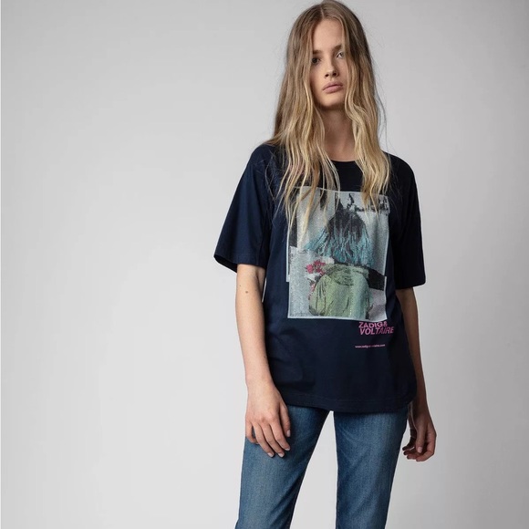 ZADIG & VOLTAIRE - BOW PHOTOPRINT STRASS - NAVY 🤩 NWT - Picture 8 of 8